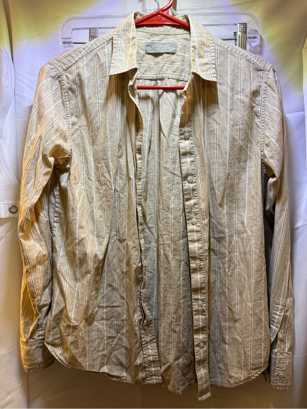 Everlane Tan Beige Striped Lightweight Shirt Jacket